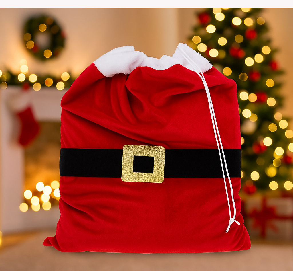 Sac cadouri Mos Craciun 50x70 cm, din poliester, rosu [7]