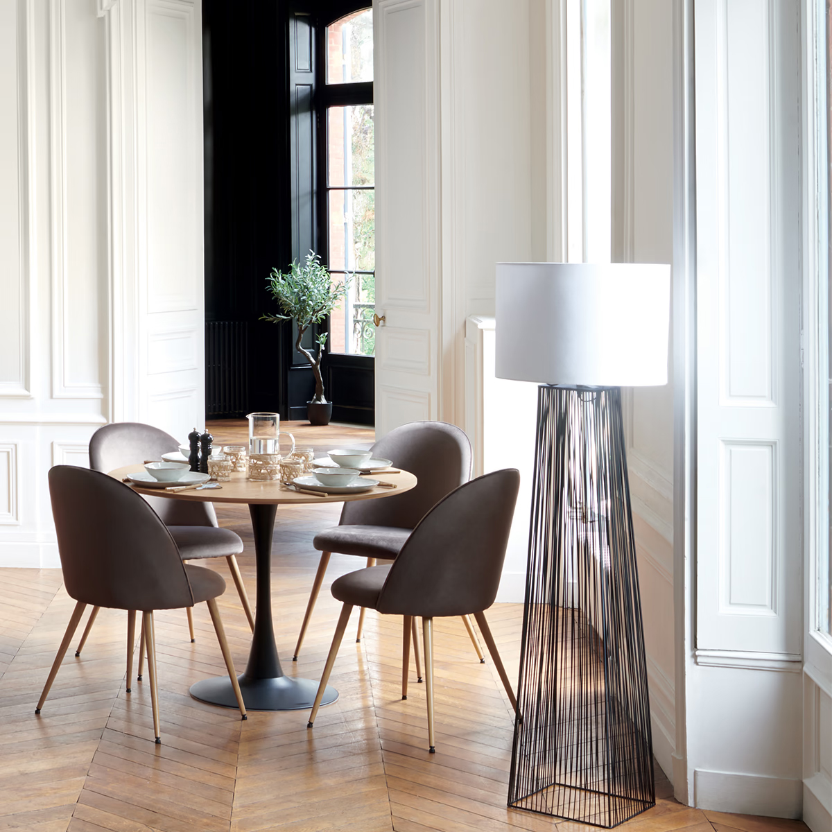 Masa rotunda Atmosphera Elias, 102x74 cm, MDF si metal, negru si stejar [8]