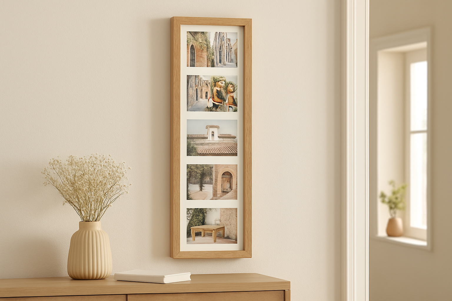 Rama foto Atmosphera Milea pentru 6 poze 10x15 cm, lemn hevea, 21x70 cm, natur [3]