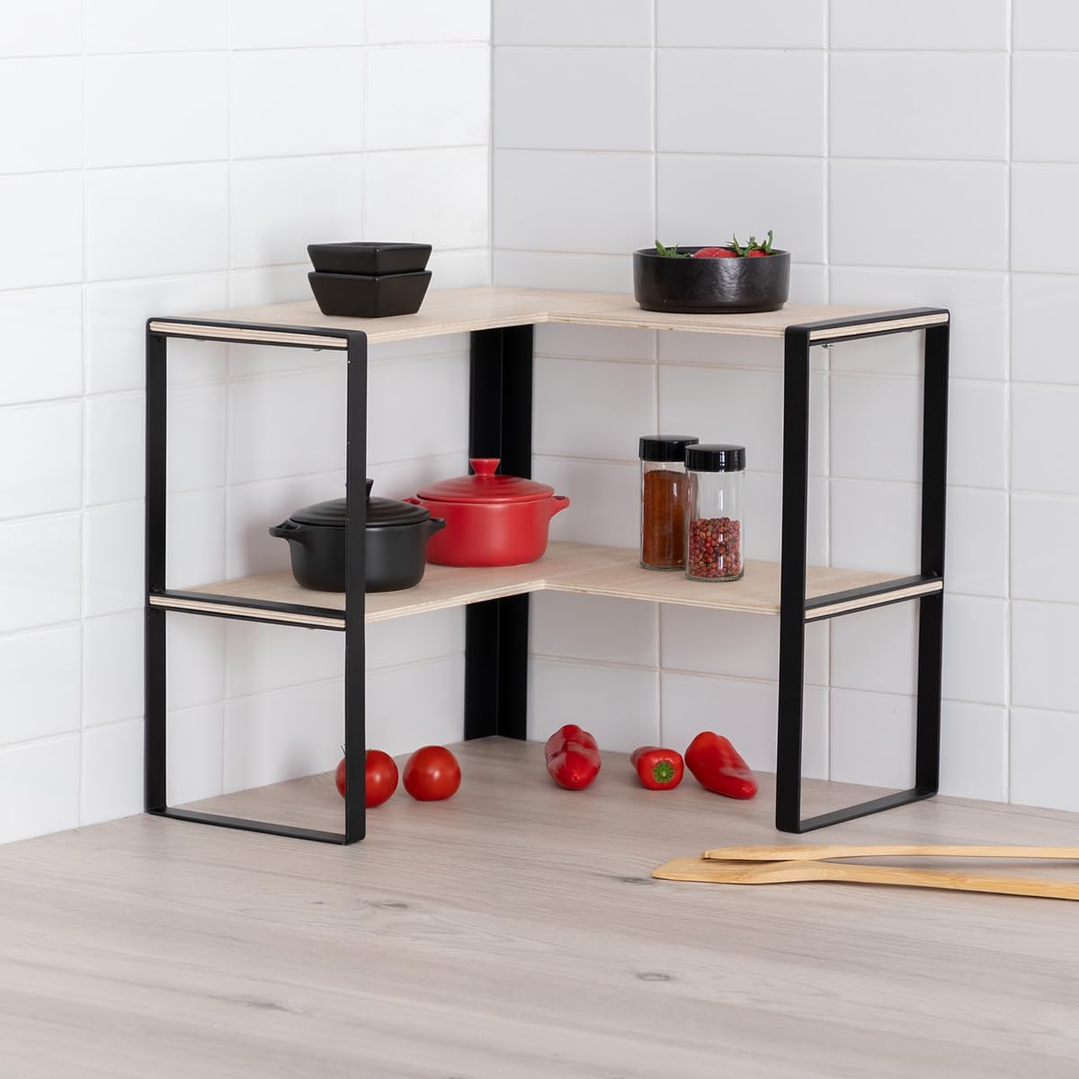 Etajera colt Blackwood cu 2 niveluri, 40x40x35 cm, bej [2]