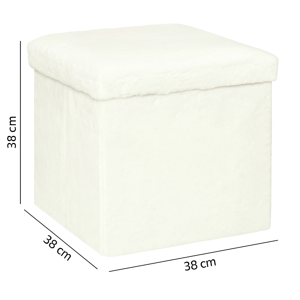 Taburet pliabil Atmosphera Ezzio cu spatiu depozitare, 38x38x38 cm, blana artificiala, alb [4]