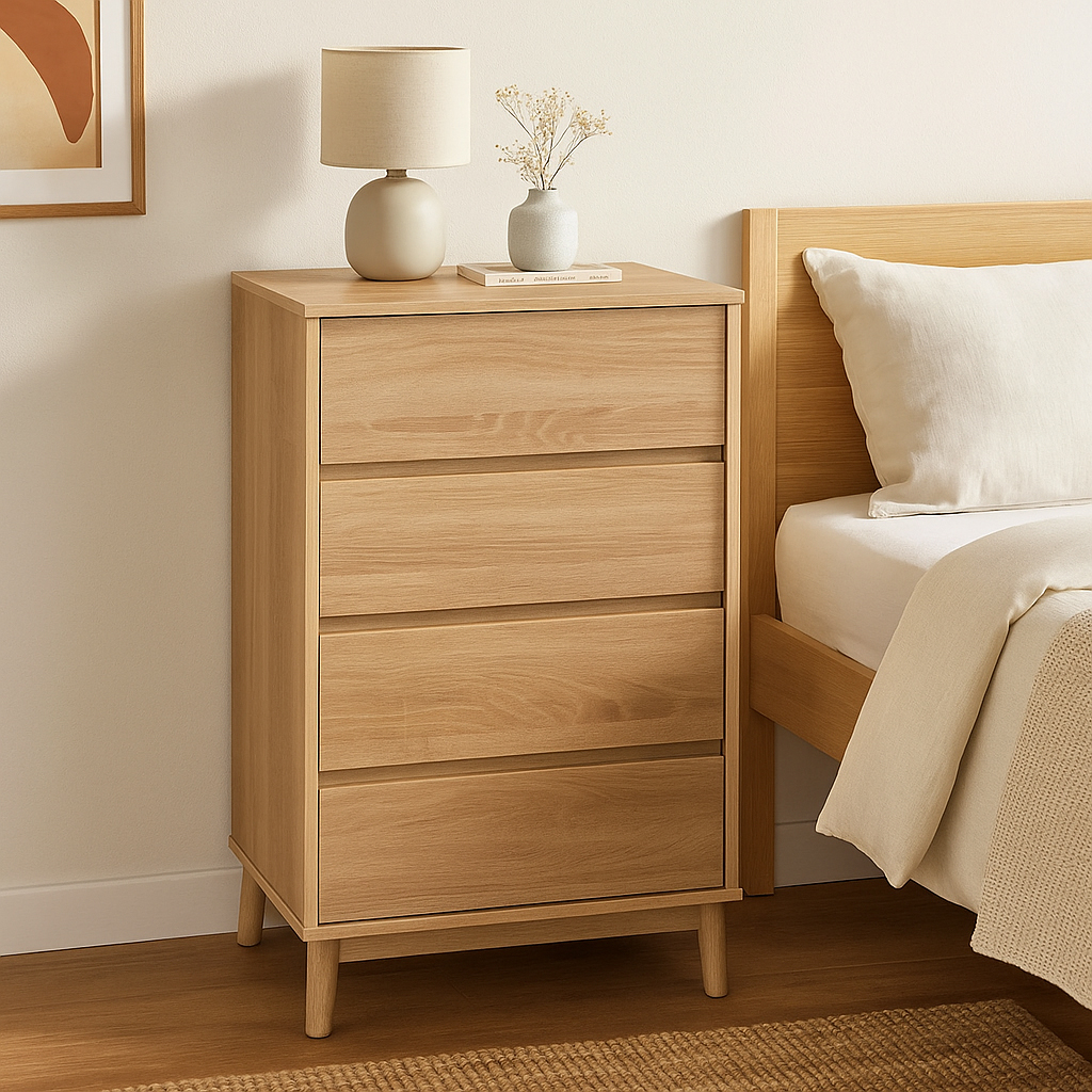 Noptiera Abana cu 4 sertare, PAL si MDF, 60x40x107 cm, bej [4]