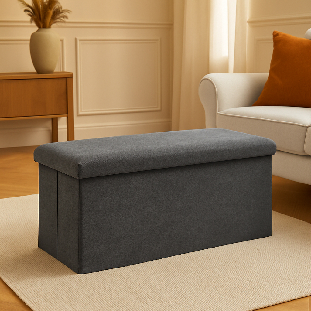 Taburet pliabil Atmosphera Lilou cu spatiu depozitare 80L, 76x38x38 cm, gri [4]