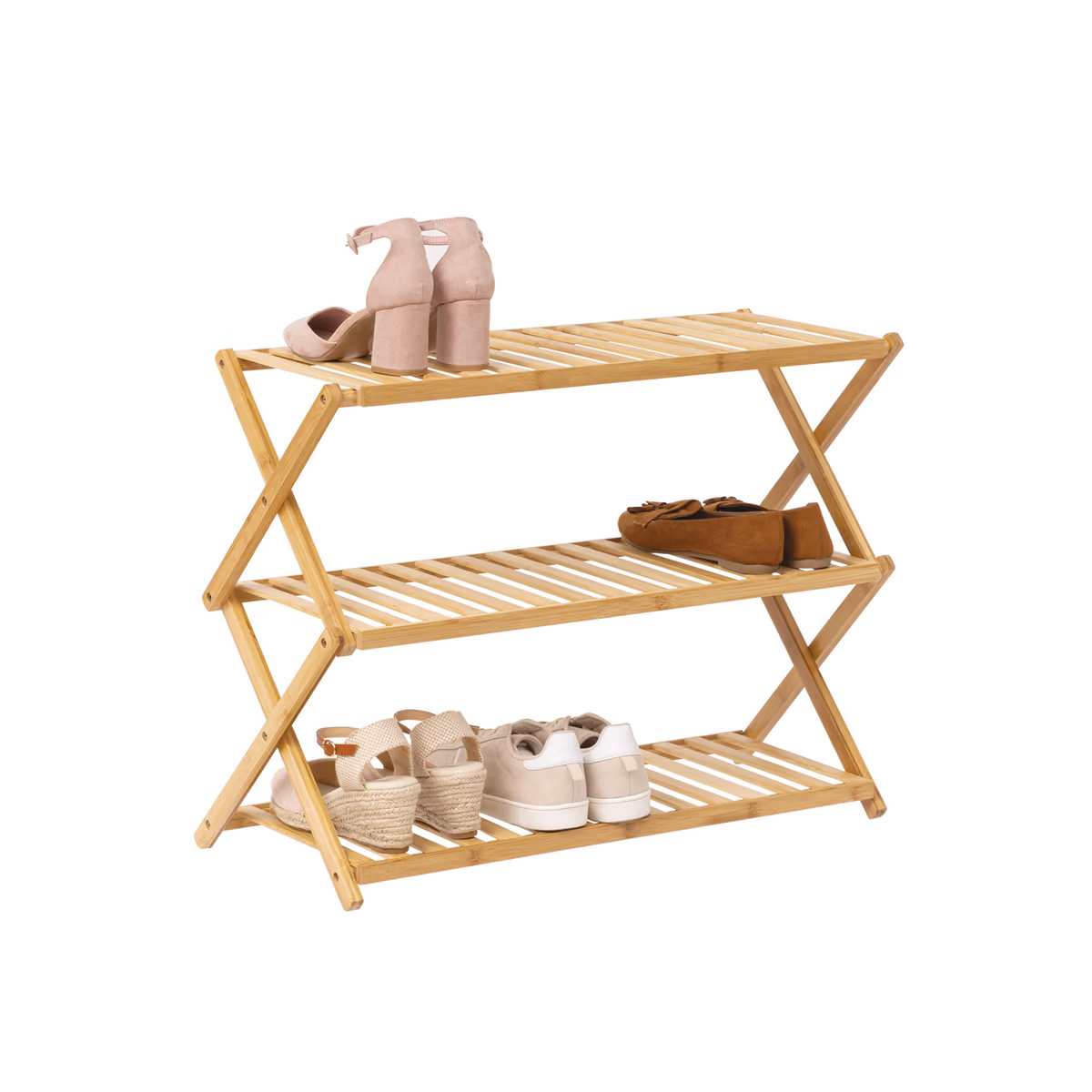 Etajera pantofi pliabila din bambus, pentru 9 perechi, 70x29x53 cm, natur [4]