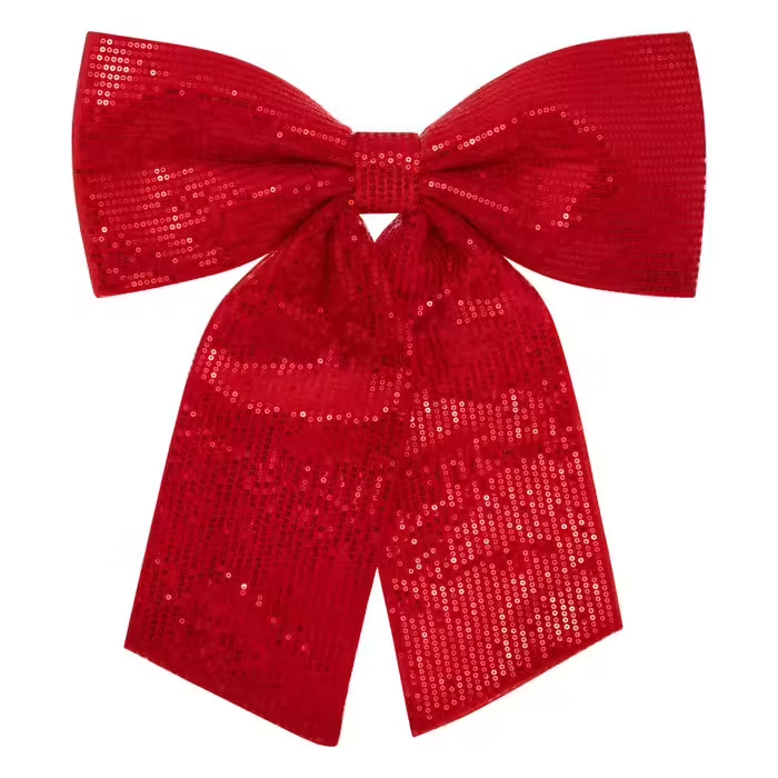 Accesorii Brad - Fundita decorativa mare cu paiete pentru bradul de Craciun, 39x47 cm, rosu