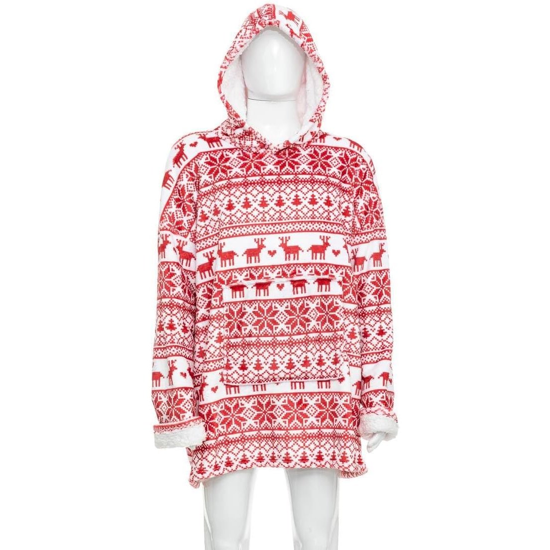 Disponibil livrare locker S - Bluza pentru adulti cu design scandinav de Craciun, oversize, 85x118 cm, rosu
