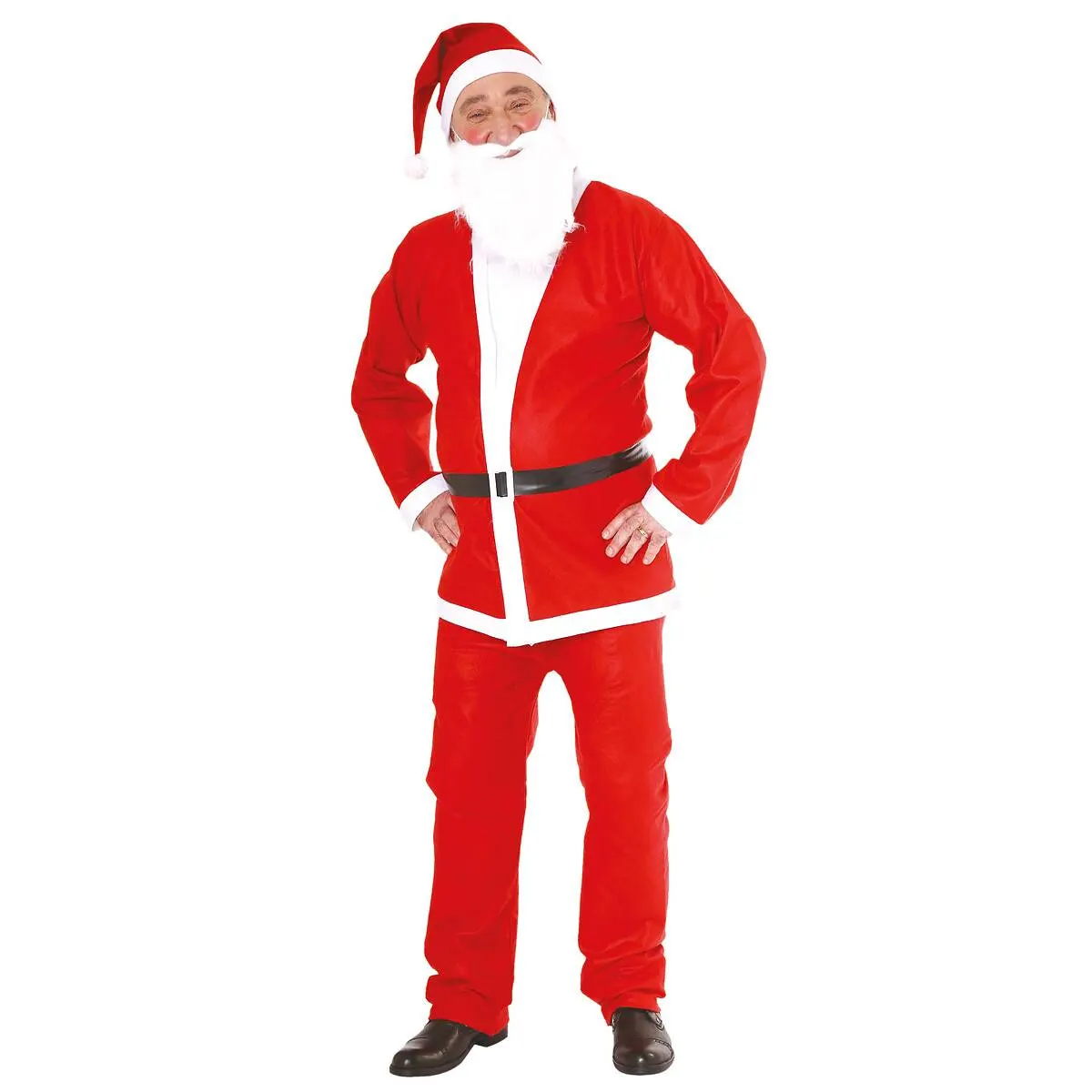 Costum Mos Craciun universal, 5 piese cu accesorii, din fetru, rosu [3]