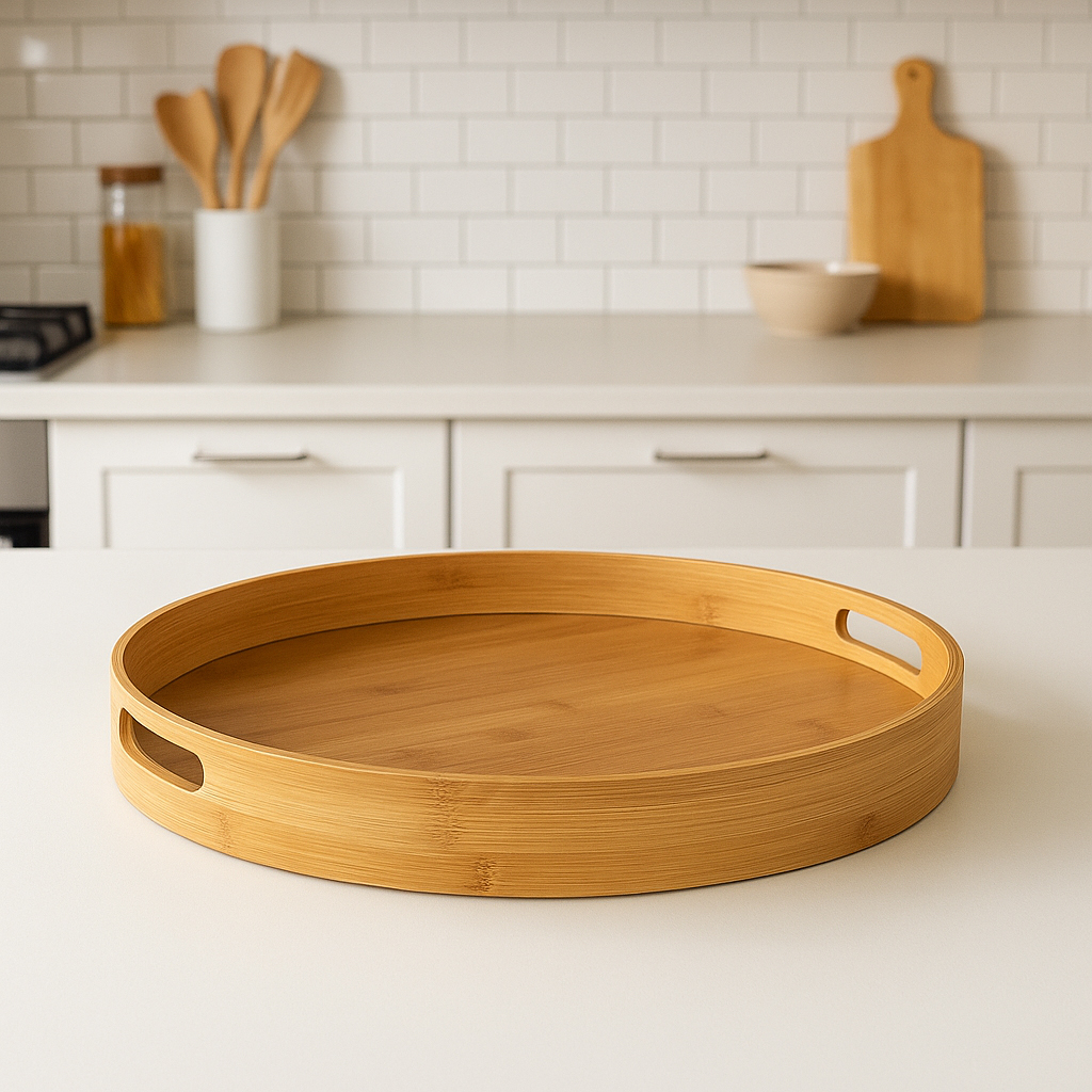 Tava servire rotunda 5Five din bambus si MDF, diametru 40 cm, maro natur [4]