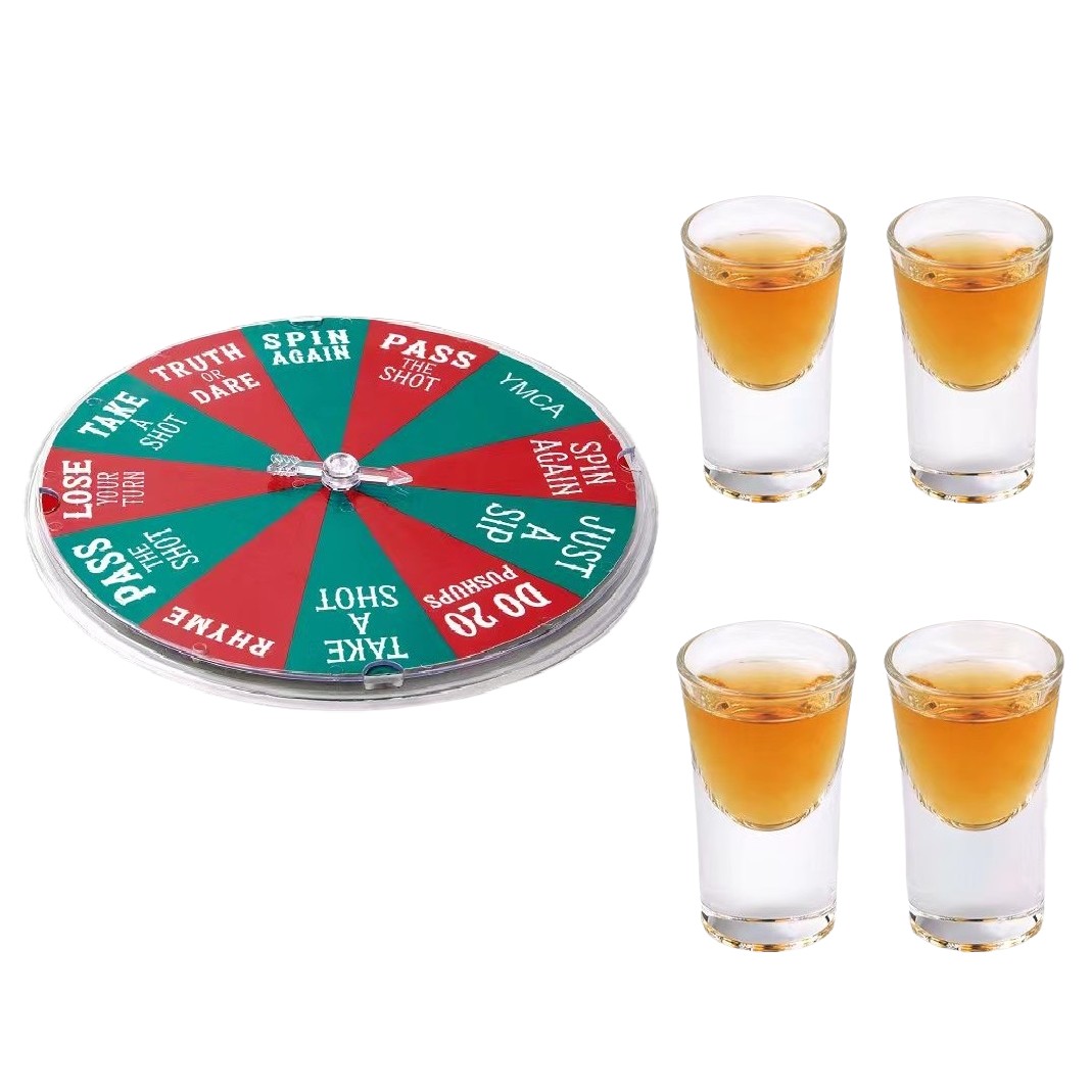Jocuri de societate - Joc de Baut , Ruleta Norocoasa, cu 4 Pahare de Shot, +18 Ani, Rosu/Verde