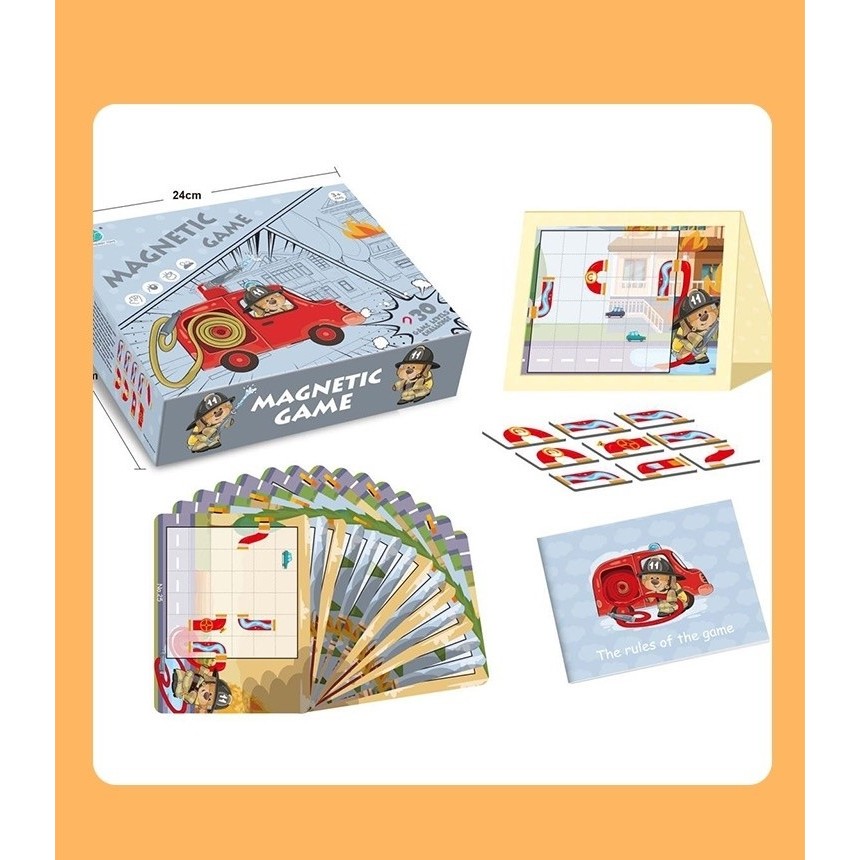 Joc educativ magnetic de interconectare, micul pompier, 15 nivele, 9 carti, pentru copii, +3 ani, multicolor [16]