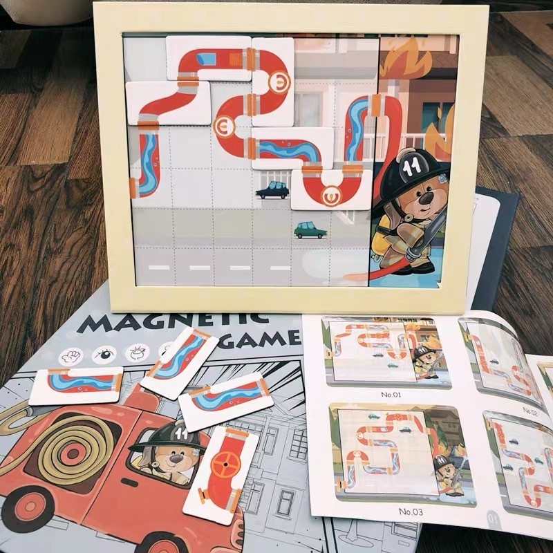 Joc educativ magnetic de interconectare, micul pompier, 15 nivele, 9 carti, pentru copii, +3 ani, multicolor [14]