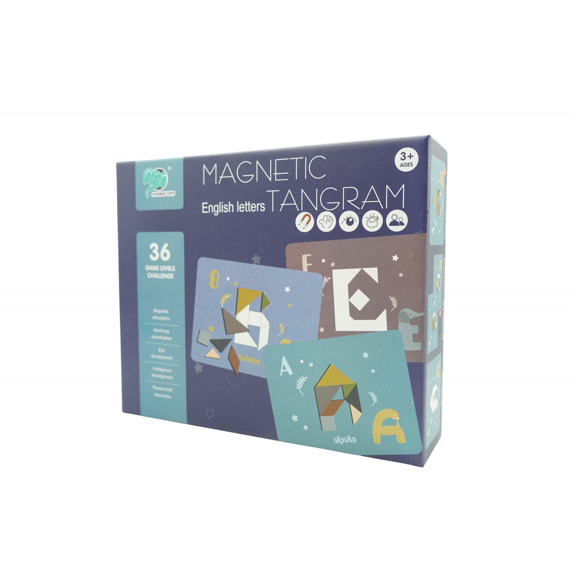 Jucarii educative - Joc Magnetic Tangram, tabla si forme diverse magnetice, 34 de piese, pentru copii, +3 ani, multicolor