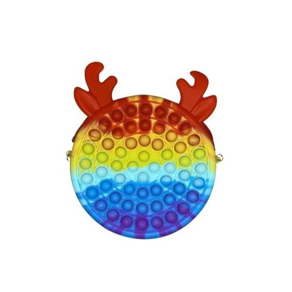 Genti, Portofele, Penare - Jucarie antistres din silicon , Geanta Pop It, Ren, 16 cm, Curcubeu