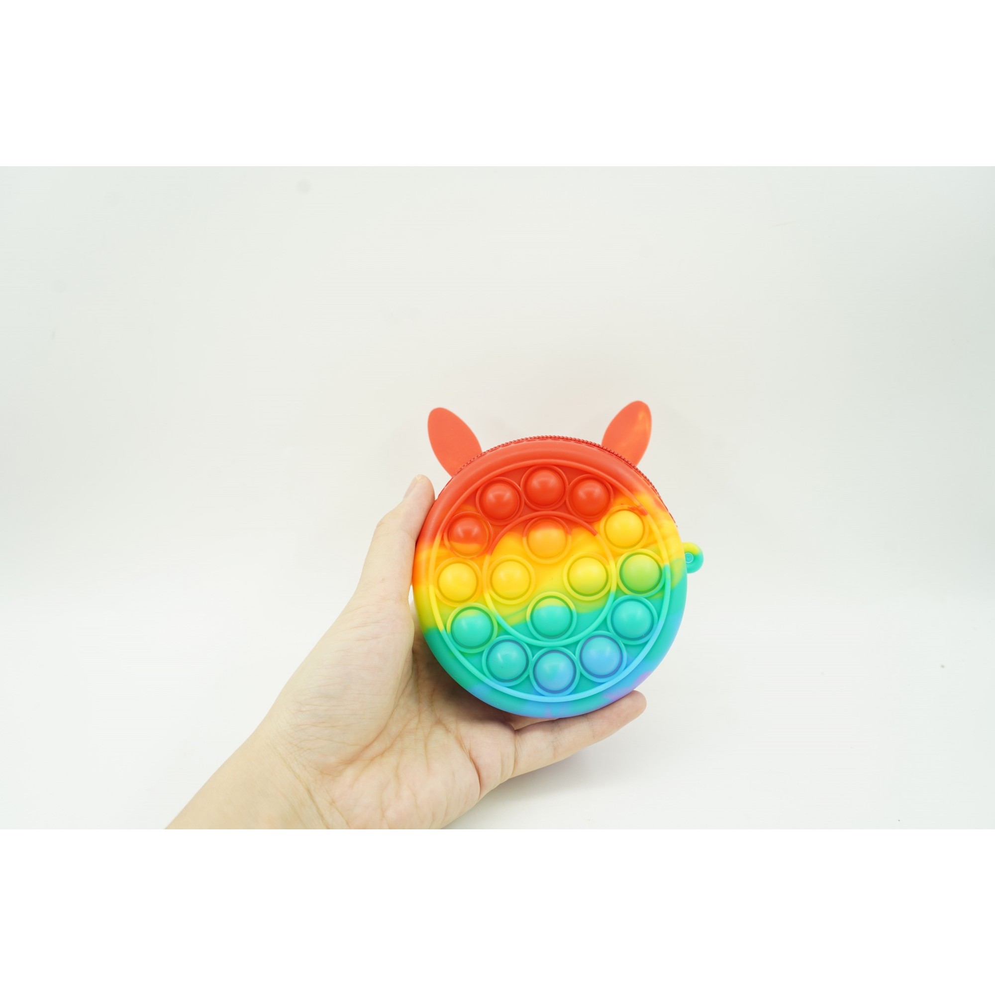 Jucarie antistres din silicon , Pop it Now and Flip It ,Mini Geanta, Iepuras, 6 cm, Curcubeu [2]