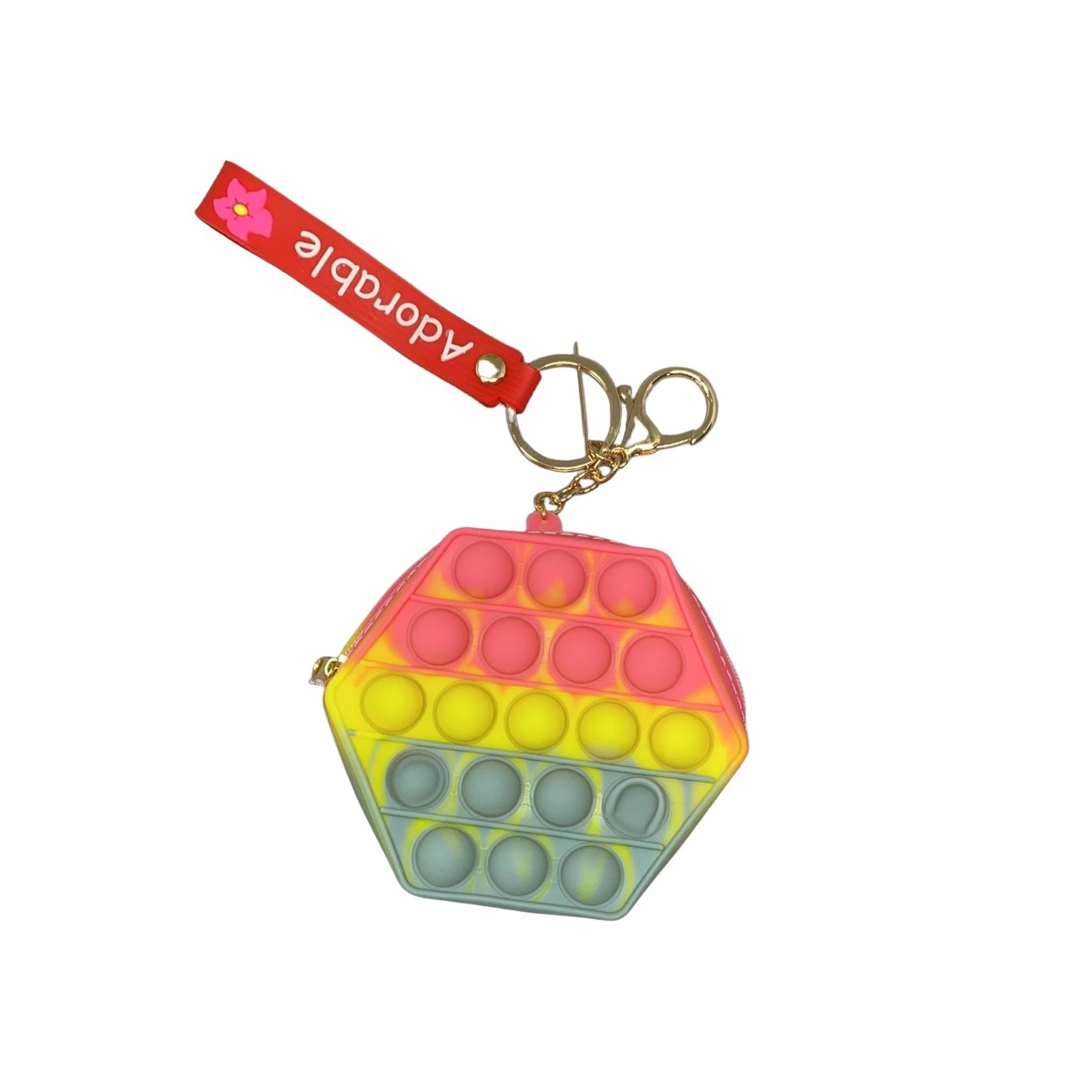 Genti, Portofele, Penare - Jucarie antistres din silicon, , Pop It Now and Flip It, Portofel hexagon, Roz/Gri