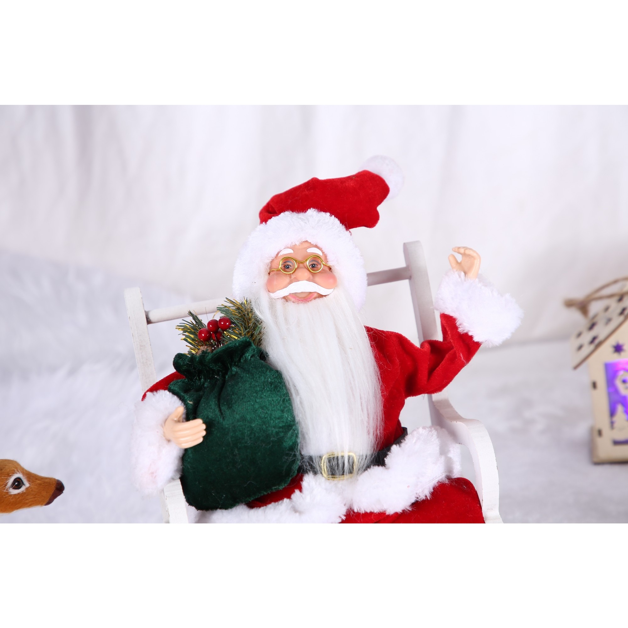 Jucarie decorativa, , Mos Craciun, 30 cm x 18 cm, grosime 18 cm, lana, tesatura de plus, poliester, interior/exterior [5]