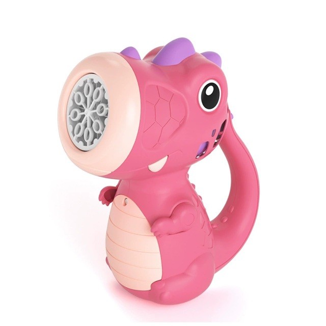 ✨TOATE PRODUSELE✨ - Jucarie Interactiva pentru Baloane de Sapun, , Sunete si Lumini, Model Dinozaur, cu 8 Orificii, 15 x 8.5 x 18.5, Roz