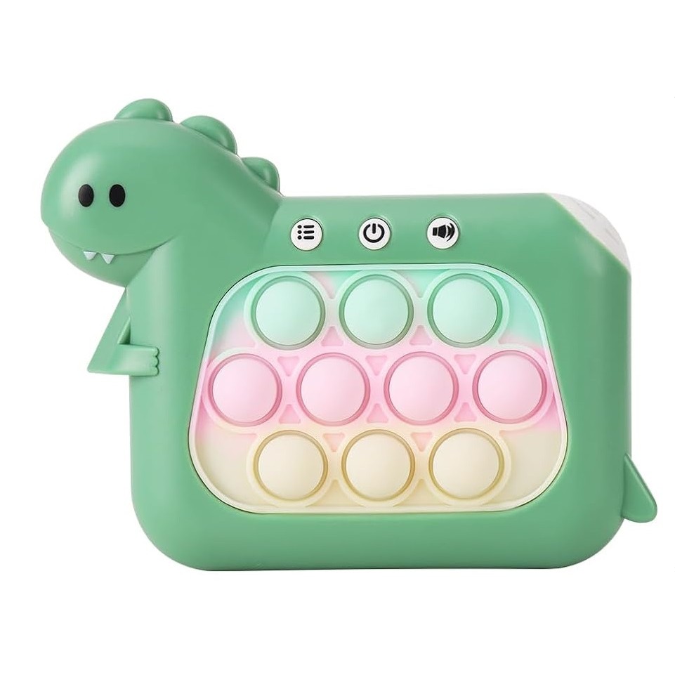 Console - Jucarie Interactiva Pop It Whack A Mole, , Tip Consola, Anti-Stres, 4 Moduri de Joc, din ABS si Silicon, +3 Ani, Model Dinozaur, Verde
