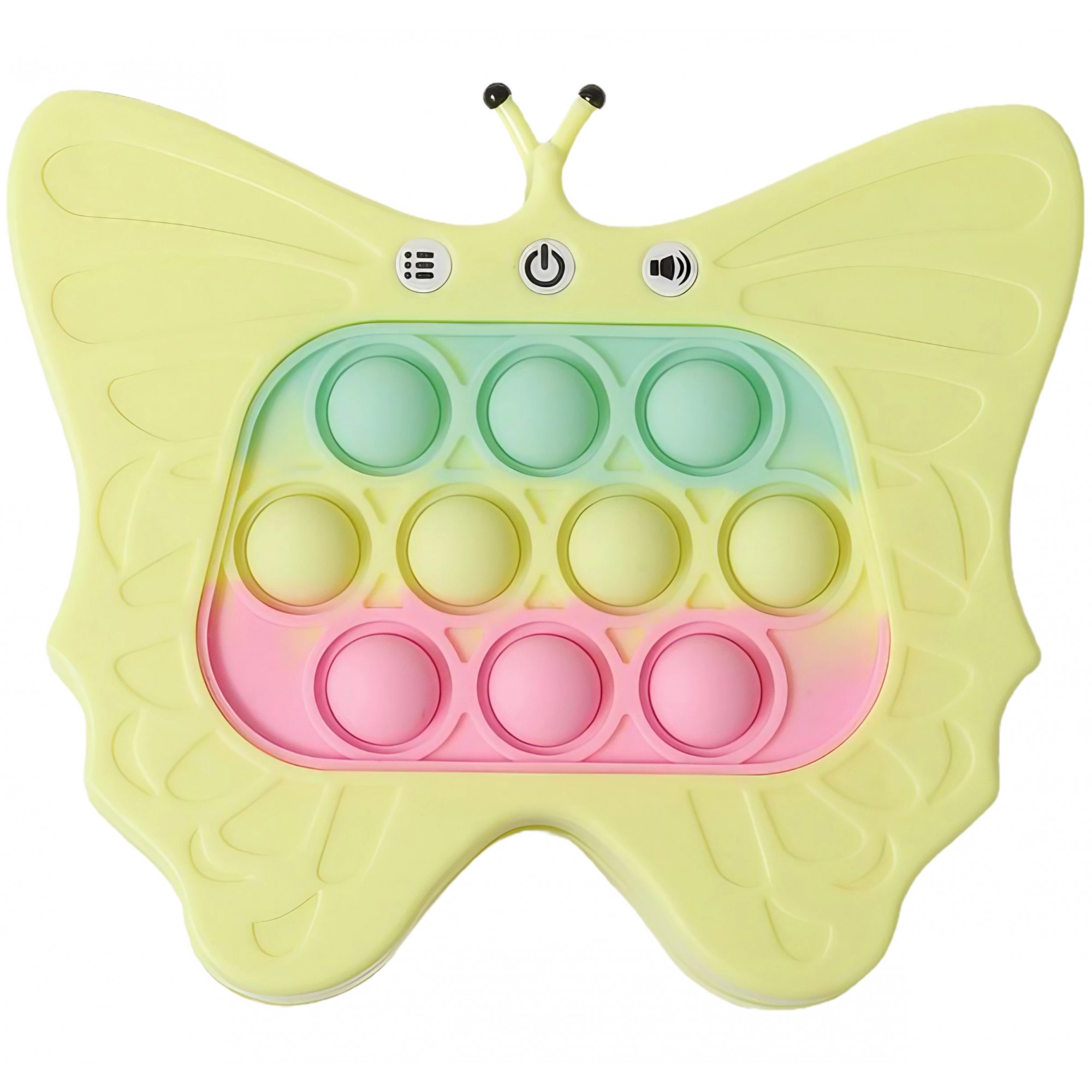 Console - Jucarie Interactiva Tip Consola pentru Copii, , Diferite Moduri de Joc, 120 Nivele, Material ABS/silicon, cu Nivele, Sunete si Lumini, 12 x 5.5 x 13.5 cm cm, Model Fluture, Galben