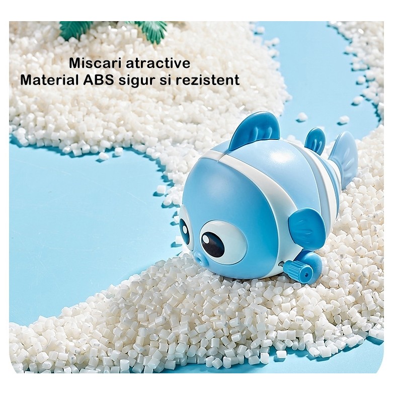 Jucarie mecanica pentru copii , pestisor haios, cu cheita, distractiv, se taraste, se misca, 11 x 9 x 7.5 cm cm, albastru [6]