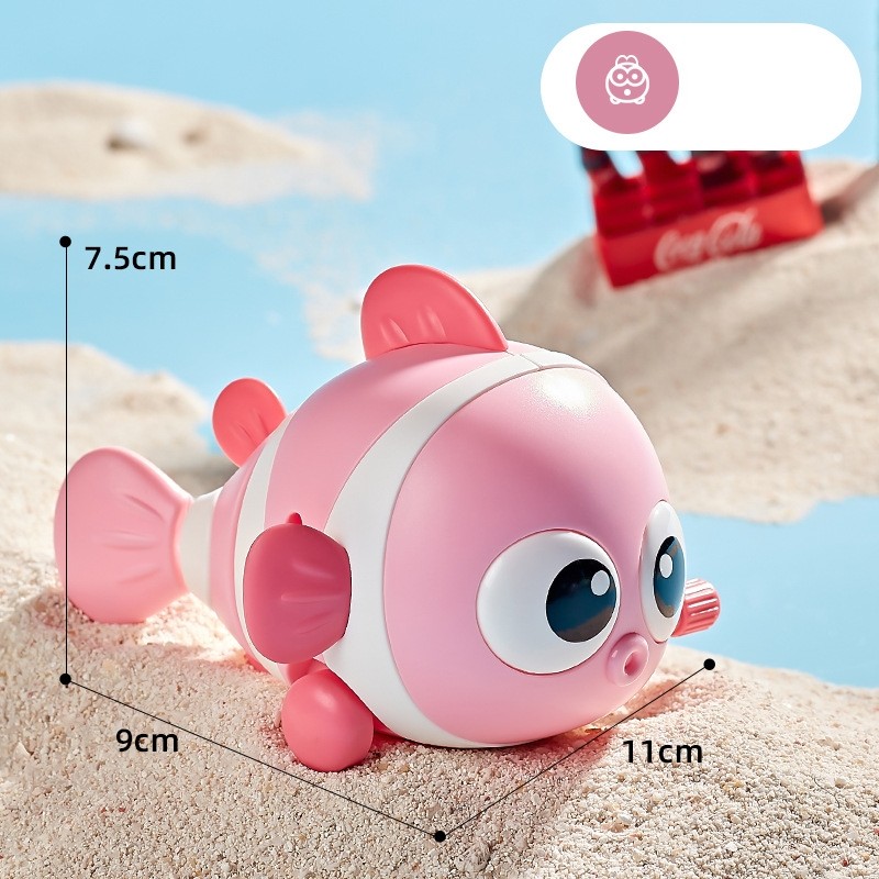 Jucarie mecanica pentru copii , pestisor haios, cu cheita, distractiv, se taraste, se misca, 11 x 9 x 7.5 cm cm, roz [4]