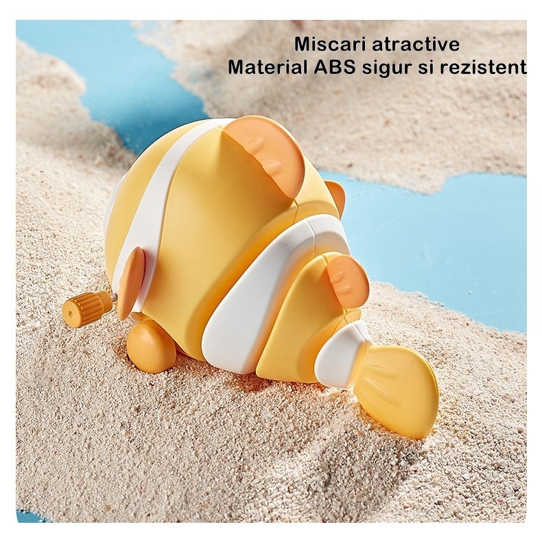 Jucarie mecanica pentru copii , pestisor haios, cu cheita, distractiv, se taraste, se misca, 11 x 9 x 7.5 cm cm, galben [6]