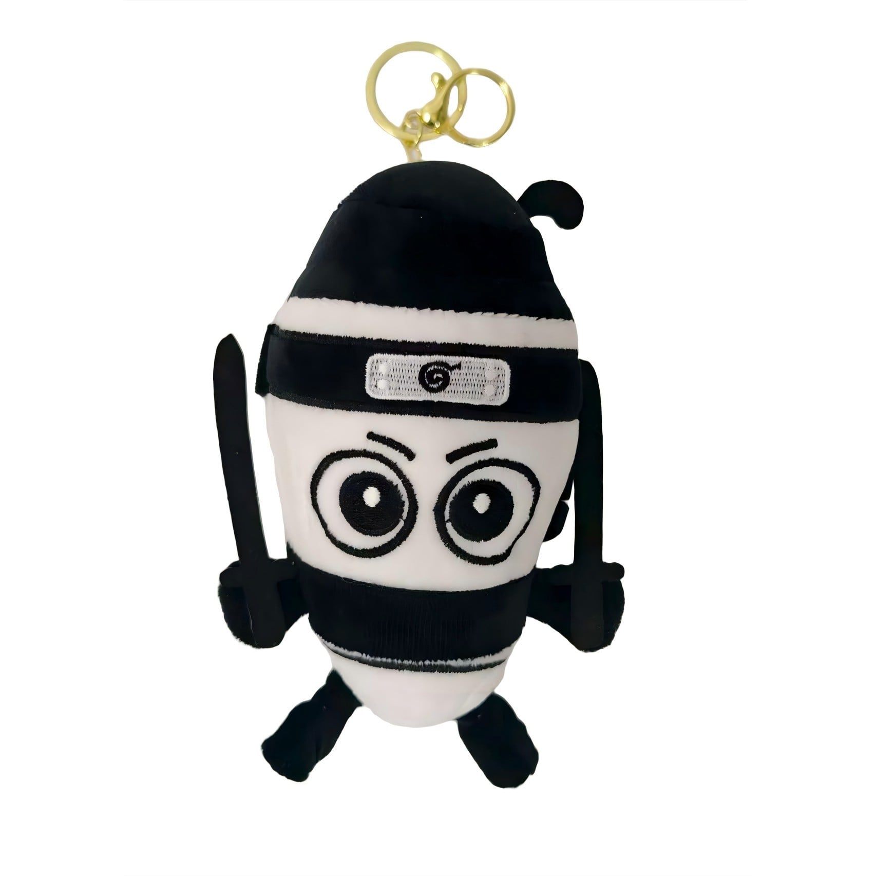 ✨TOATE PRODUSELE✨ - Jucarie Moale de Plus de Tip Breloc, , Model Italian Brainrot Ninja Spadellini Silenzioso, 16 x 10 cm, Negru Alb