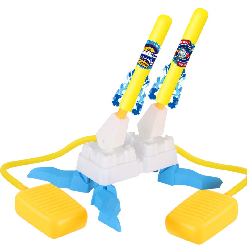 ✨TOATE PRODUSELE✨ - Jucarie pentru Copii, , Lansator de Rachete cu Piciorul, Doua Lansatoare, 6 Rachete Fara Lumini, 33x25x27 cm, Galben-Albastru