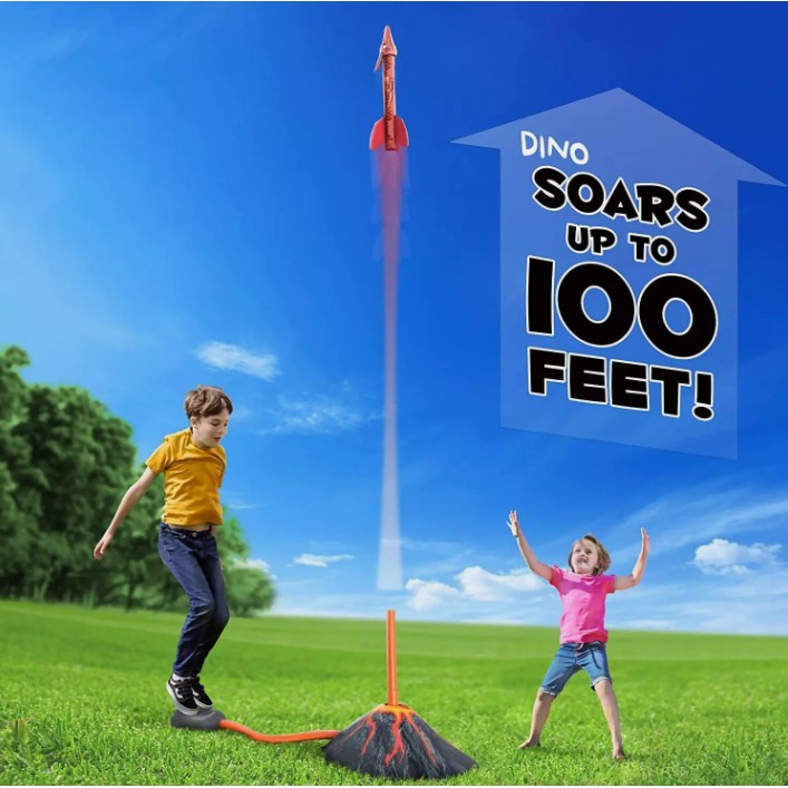 Jucarie pentru Copii, , Lansator de Rachete cu Piciorul, un Singur Lansator, 3 Rachete Donozauri cu Lumini, 30 cm Inaltime, Model Vulcan, Multicolor [6]