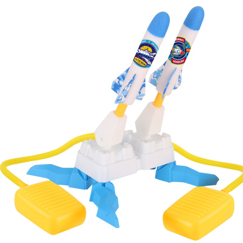 ✨TOATE PRODUSELE✨ - Jucarie pentru Copii, , Lansator de Rachete cu Piciorul, Doua Lansatoare, 6 Rachete Fara Lumini, 33x25x27 cm, Alb-Albastru