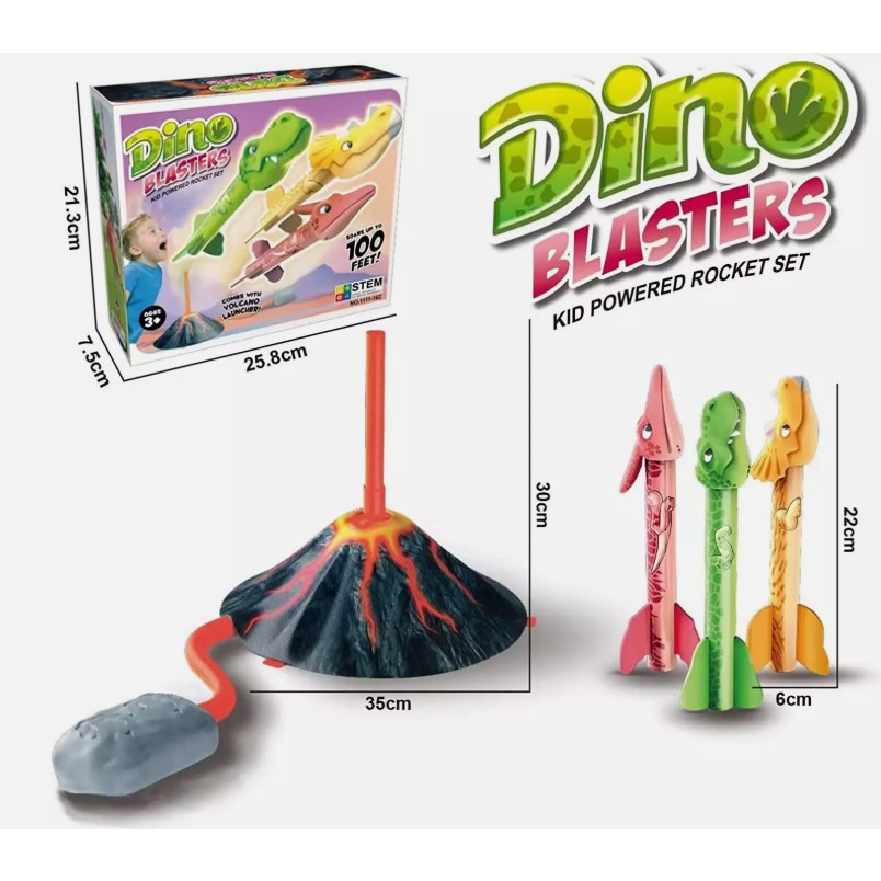 Jucarie pentru Copii, , Lansator de Rachete cu Piciorul, un Singur Lansator, 3 Rachete Donozauri cu Lumini, 30 cm Inaltime, Model Vulcan, Multicolor [10]