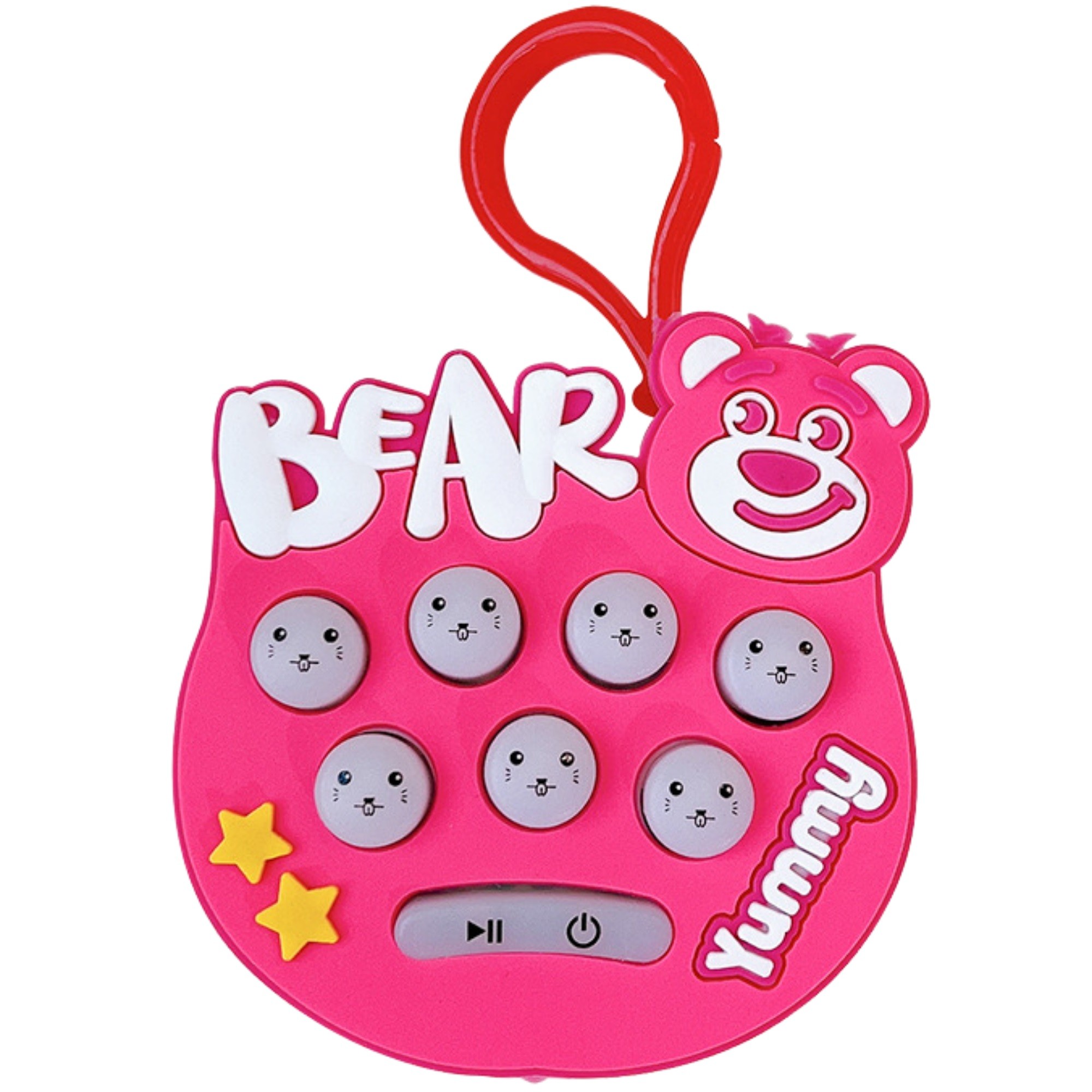 Jucarii Senzoriale, Fidget Toys - Jucarie pentru copii portabila , joc Gopher, cu lumini si muzica, tip breloc, model ursulet, material silicon si ABS, roz