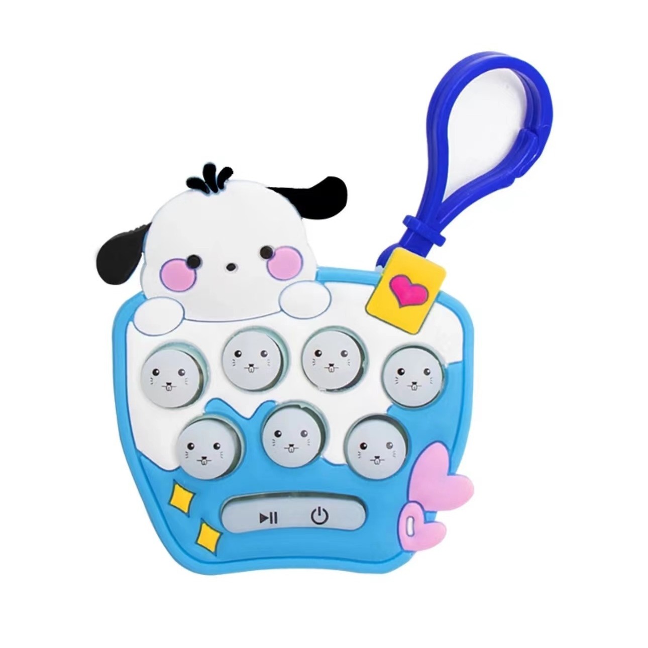 Jucarii Senzoriale, Fidget Toys - Jucarie pentru copii portabila , joc Gopher, cu lumini si muzica, tip breloc, model catelus, material silicon si ABS, bleu