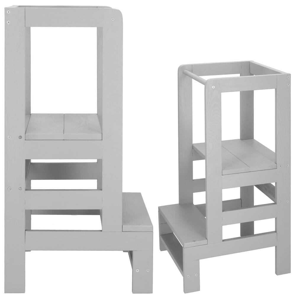 Turn de invatare inaltator multifunctional din lemn, platforma reglabila pe 3 inaltimi, 90x39x44 cm, gri [2]