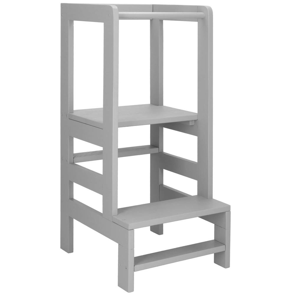 Turn de invatare inaltator multifunctional din lemn, platforma reglabila pe 3 inaltimi, 90x39x44 cm, gri [8]