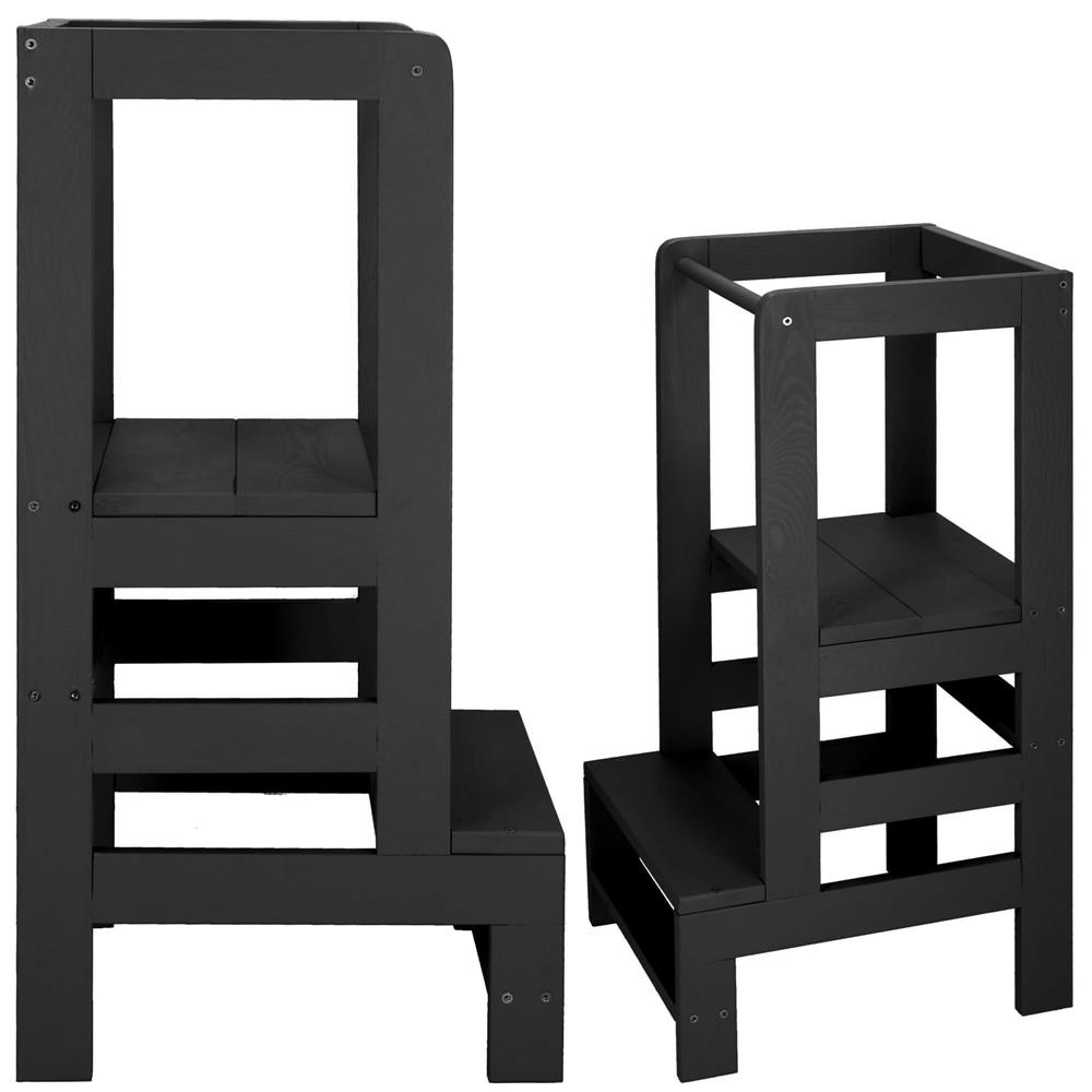 Turn de invatare inaltator multifunctional din lemn, platforma reglabila pe 3 inaltimi, 90x39x44 cm, negru [2]