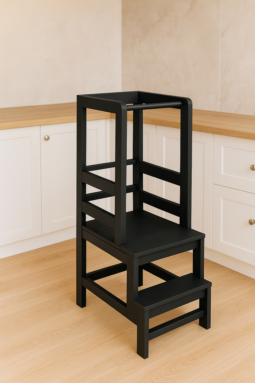 Turn de invatare inaltator multifunctional din lemn, platforma reglabila pe 3 inaltimi, 90x39x44 cm, negru [16]