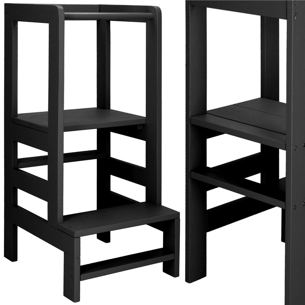 Turn de invatare inaltator multifunctional din lemn, platforma reglabila pe 3 inaltimi, 90x39x44 cm, negru [4]