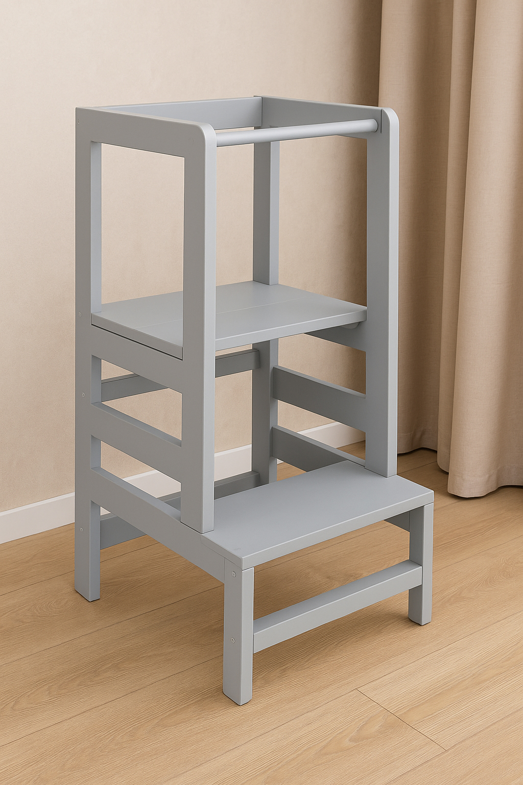 Turn de invatare inaltator multifunctional din lemn, platforma reglabila pe 3 inaltimi, 90x39x44 cm, gri [18]