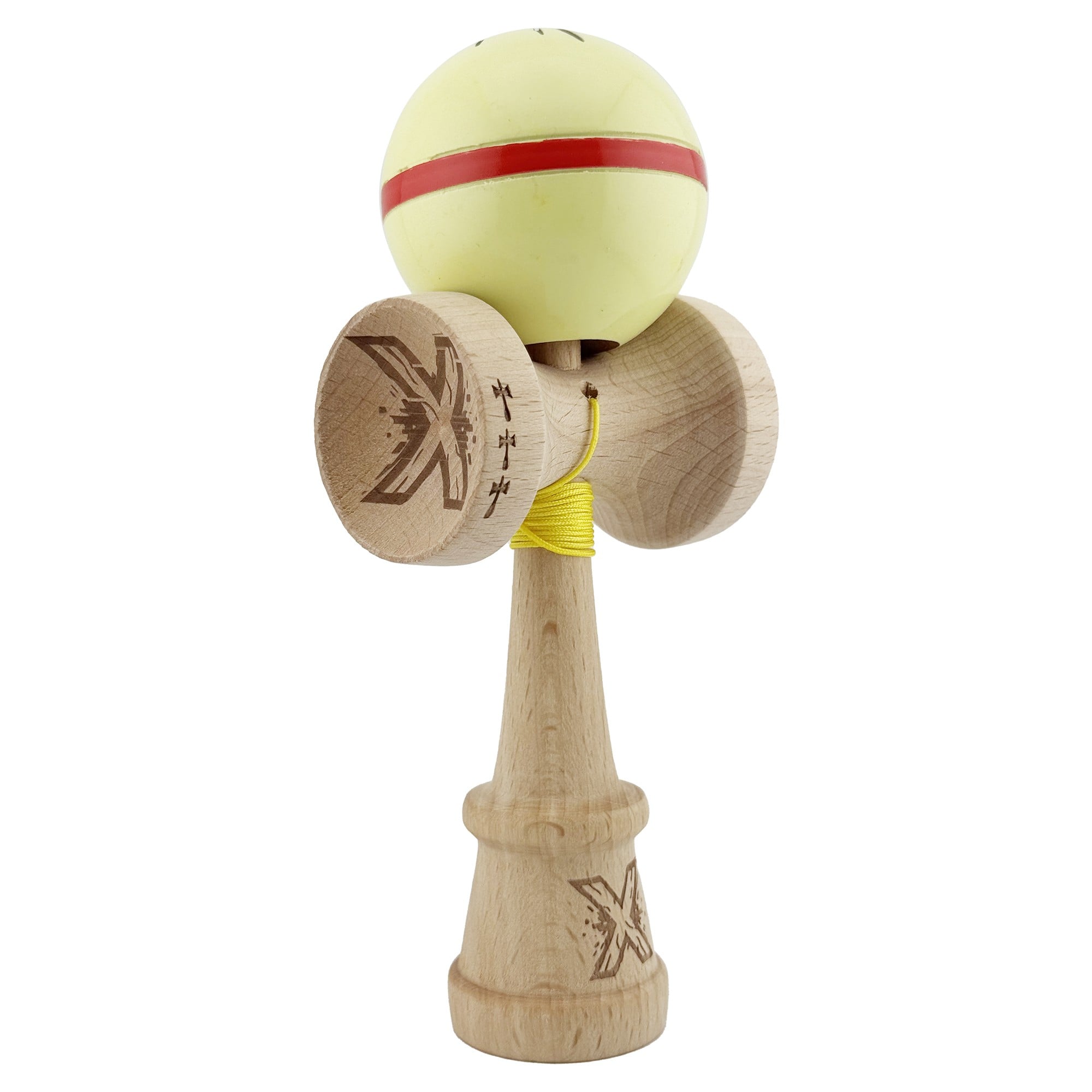 ✨TOATE PRODUSELE✨ - Kendama X Originala Silken, Profesionala, , Cupe Mari KING SIZE V3, Super Sticky, Gaura in Baza, Rulment Metalic, din lemn 18 cm, Ata 55 cm, Cream Galben