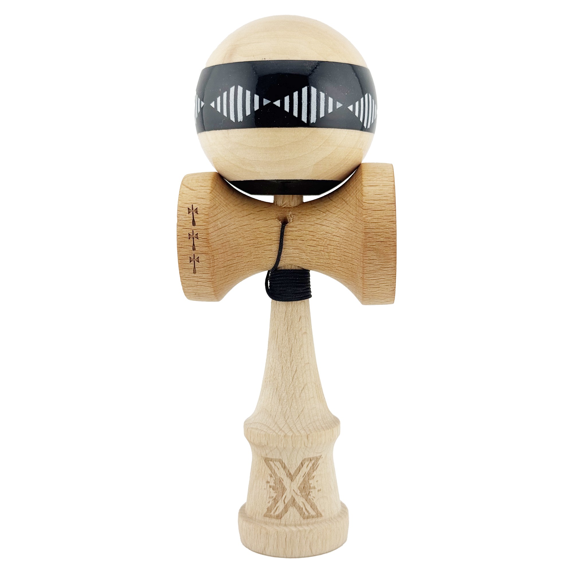 ✨TOATE PRODUSELE✨ - Kendama X FREQUENCY Originala, Profesionala, , Big Cups V2, Super Sticky cu Cupe Mari, Rulment Metalic, din lemn 18 cm, Ata 55 cm, Negru/Maro