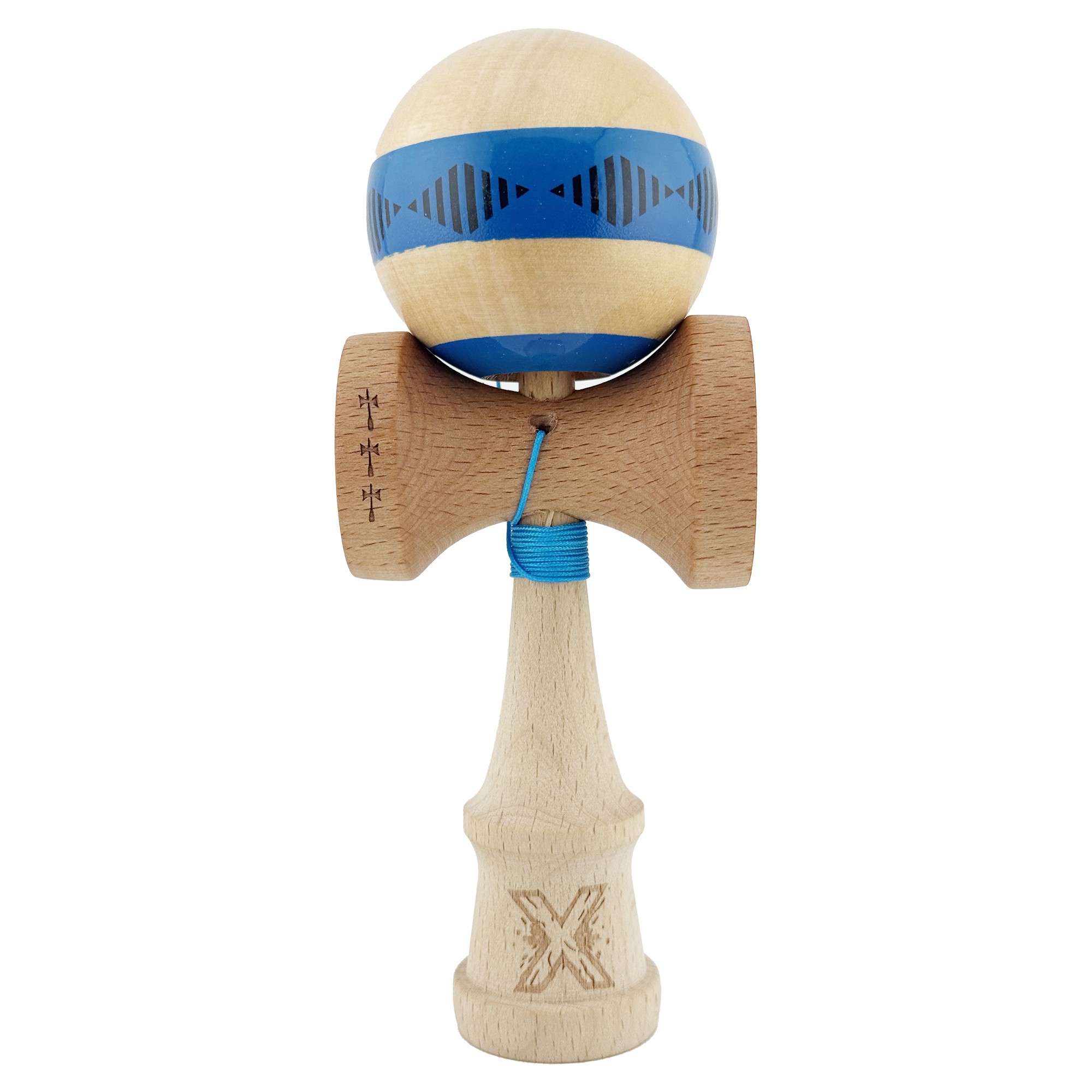 ✨TOATE PRODUSELE✨ - Kendama X FREQUENCY Originala, Profesionala, , Big Cups V2, Super Sticky cu Cupe Mari, Rulment Metalic, din lemn 18 cm, Ata 55 cm, Albastru/Maro