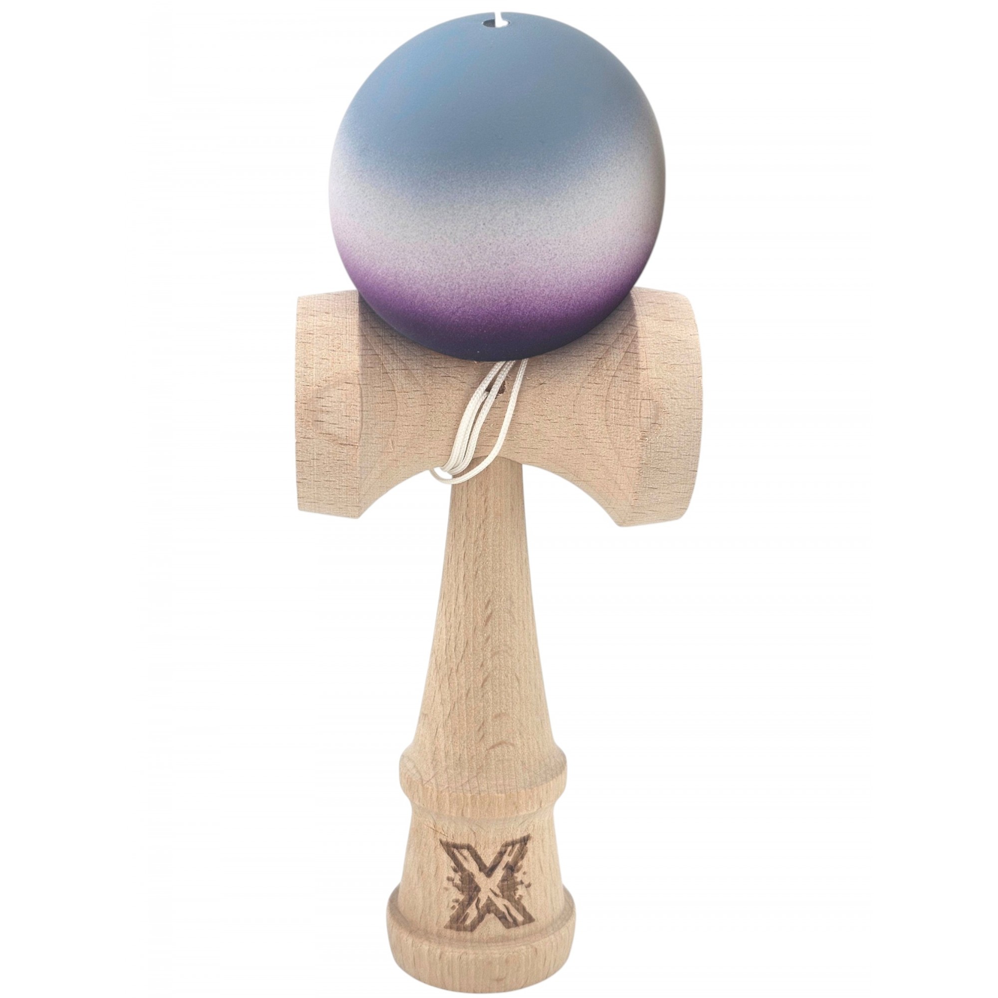 ✨TOATE PRODUSELE✨ - Kendama X Originala, Profesionala, , Rubber Grip, din Lemn, 18 cm, Gri/Alb/Mov