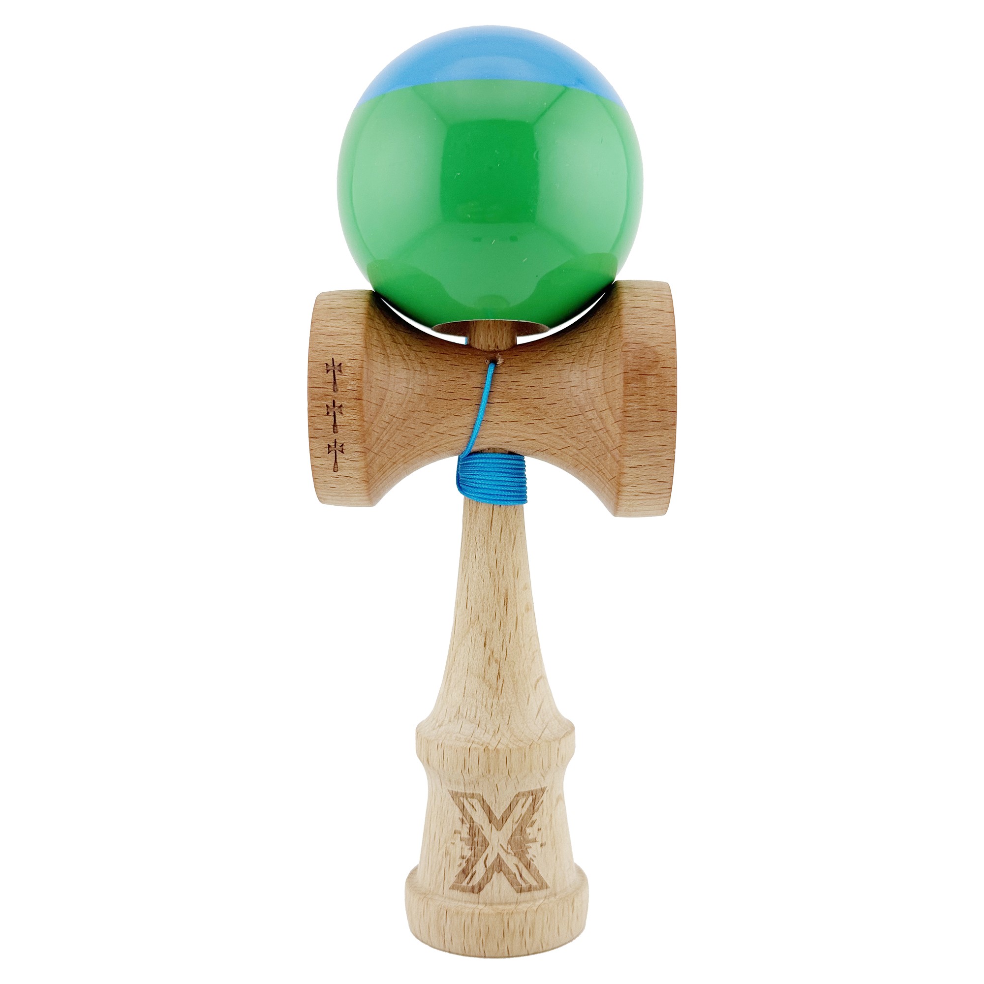✨TOATE PRODUSELE✨ - Kendama X Originala, Profesionala, , Big Cups V2, Super Sticky cu Cupe Mari, Rulment Metalic, din lemn 18 cm, Ata 55 cm, Albastru/Verde