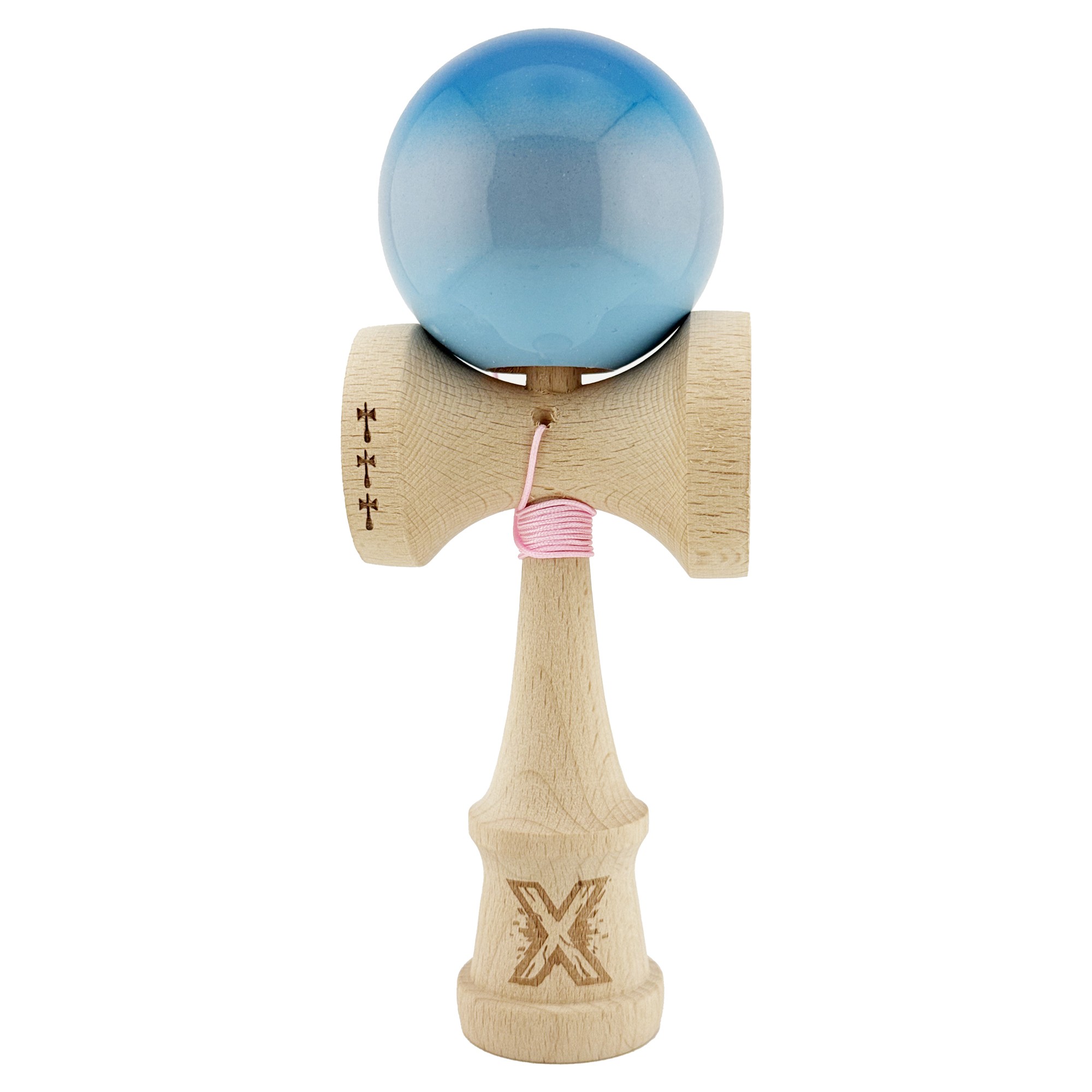 ✨TOATE PRODUSELE✨ - Kendama X Originala, Profesionala, , Big Cups V2, Super Sticky Cupe Mari, Rulment Metalic cu Ata 55 cm, Albastru/Gri/Bleu