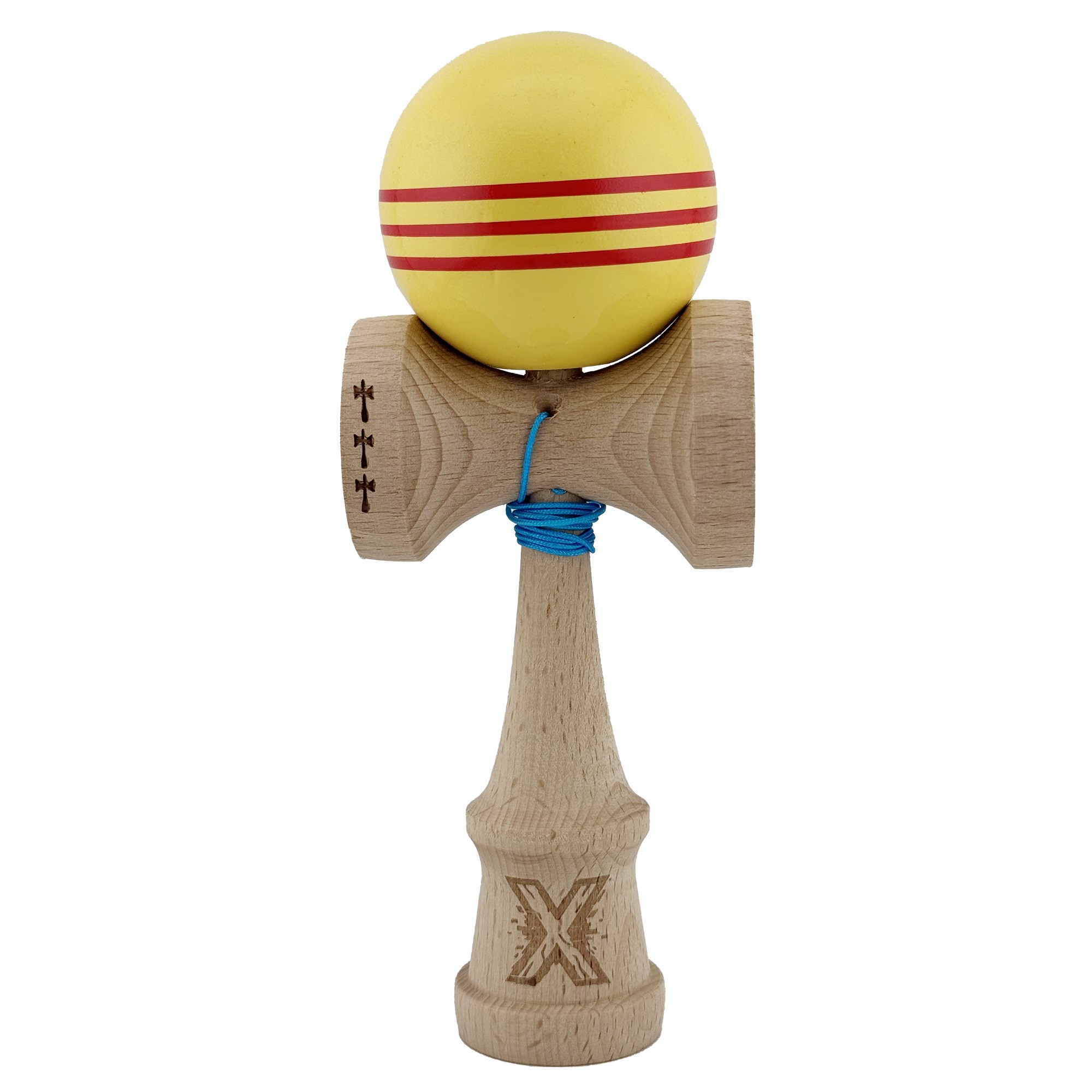 ✨TOATE PRODUSELE✨ - Kendama X Originala, Profesionala, , Big Cups V2, Super Sticky Legendary Cupe Mari, Rulment Metalic cu Ata 55 cm, Galben/Linii Rosii