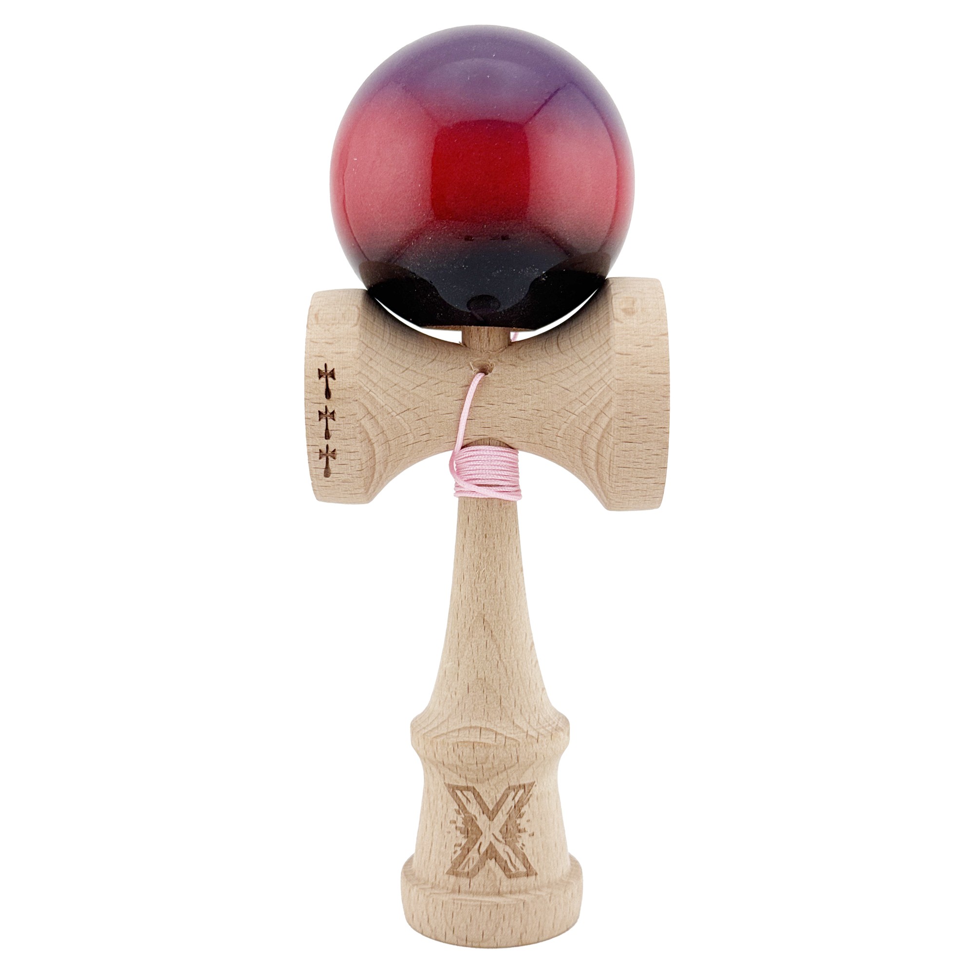 ✨TOATE PRODUSELE✨ - Kendama X Originala, Profesionala, , Big Cups V2, Super Sticky Cupe Mari, Rulment Metalic cu Ata 55 cm, Mov/Rosu/Negru