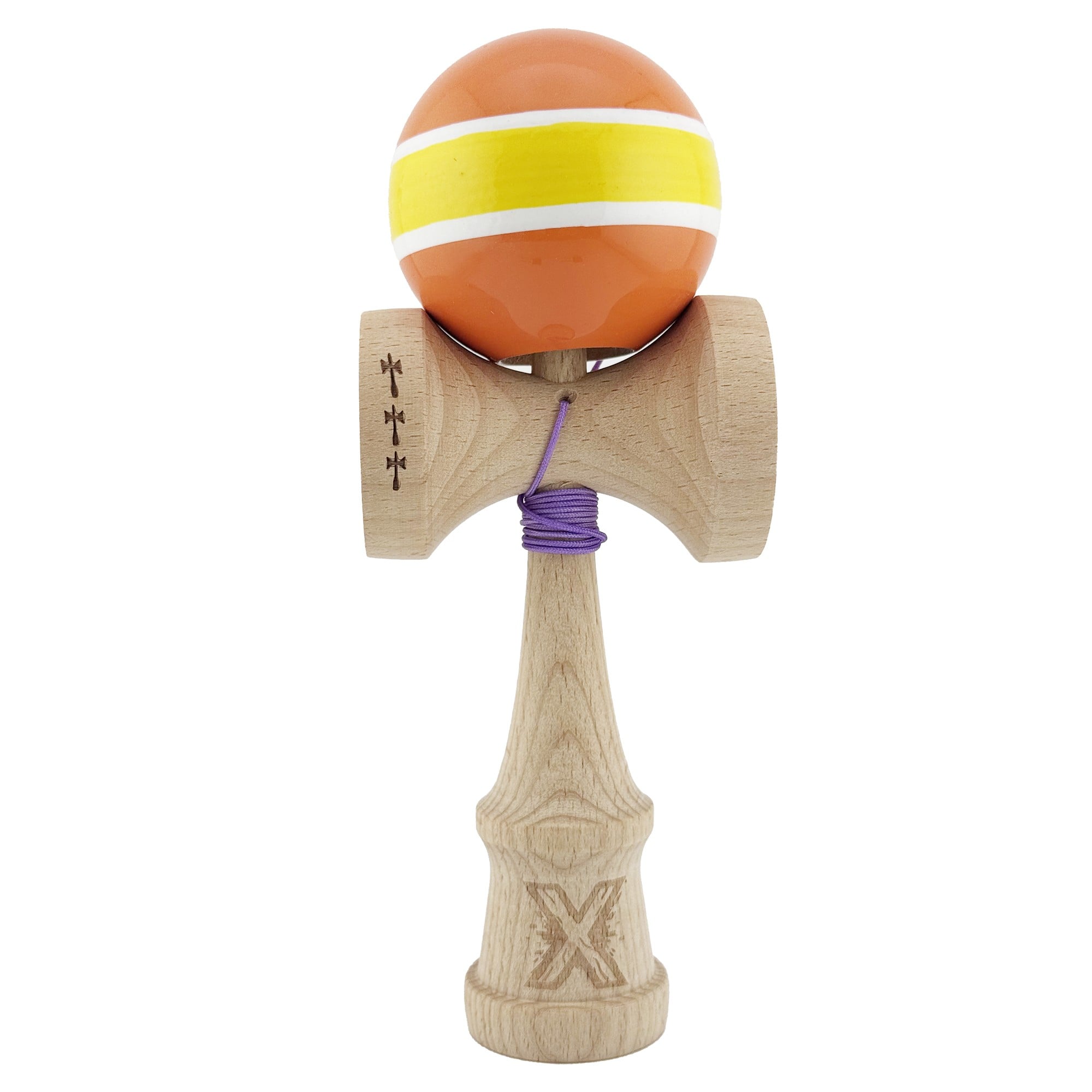 ✨TOATE PRODUSELE✨ - Kendama X Originala, Profesionala, , Big Cups V2, Super Sticky Legendary Cupe Mari, Rulment Metalic cu Ata 55 cm, Portocaliu/Galben/Alb