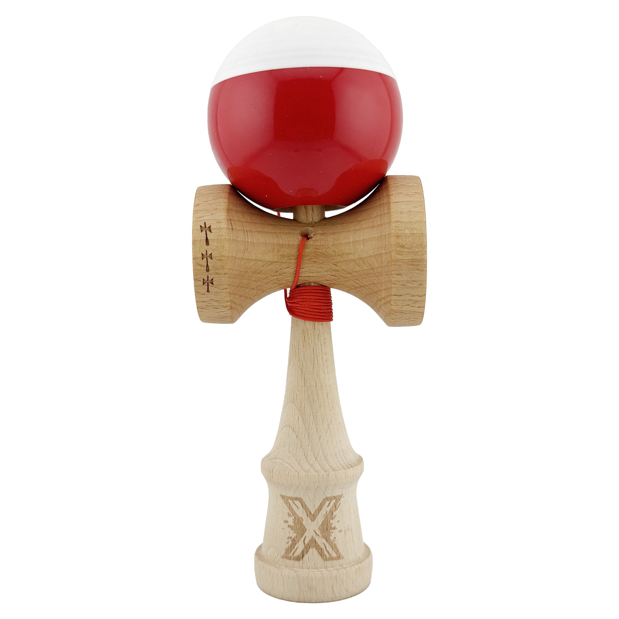 ✨TOATE PRODUSELE✨ - Kendama X Originala, Profesionala, , Big Cups V2, Super Sticky cu Cupe Mari, Rulment Metalic, din lemn 18 cm, Ata 55 cm, Alb/Rosu
