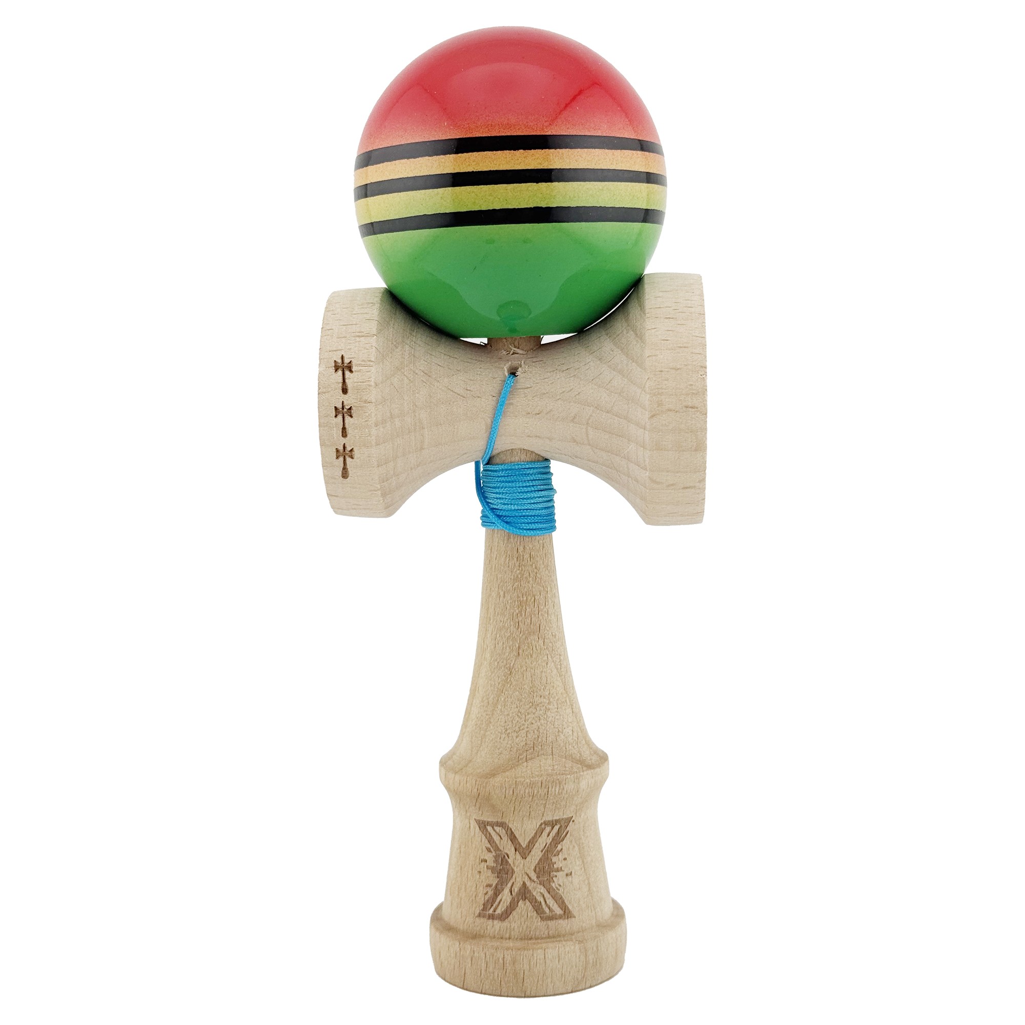 ✨TOATE PRODUSELE✨ - Kendama X Originala, Profesionala, , Big Cups V2, Super Sticky Legendary Cupe Mari, Rulment Metalic cu Ata 55 cm, Rosu/Galben/Verde